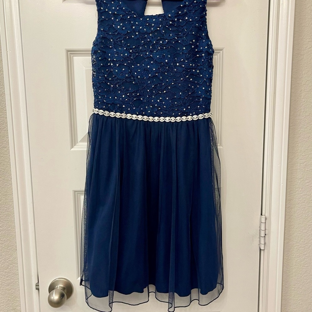 Speechless Blue Sequin Tiered Fit and Flare Dress